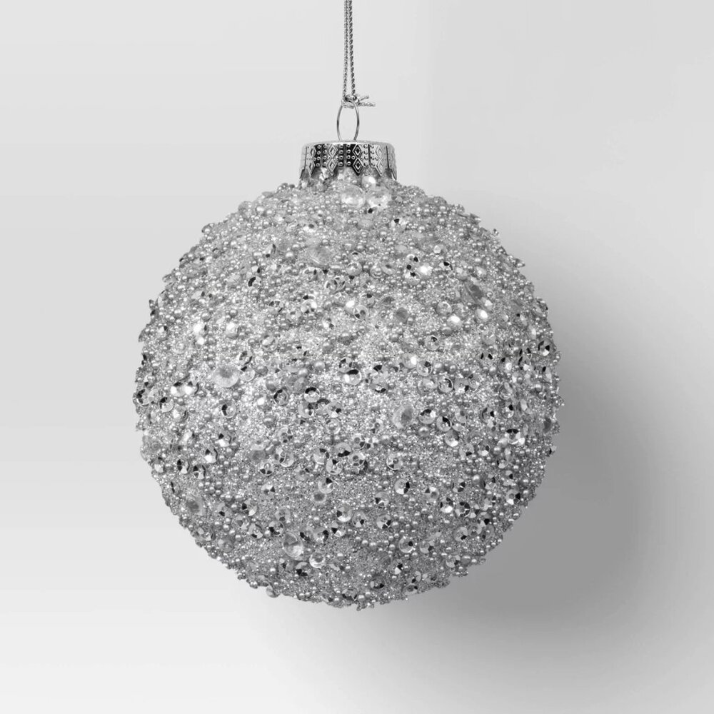 NEW Christmas Silver Beaded Ball Ornament - Wondershop™